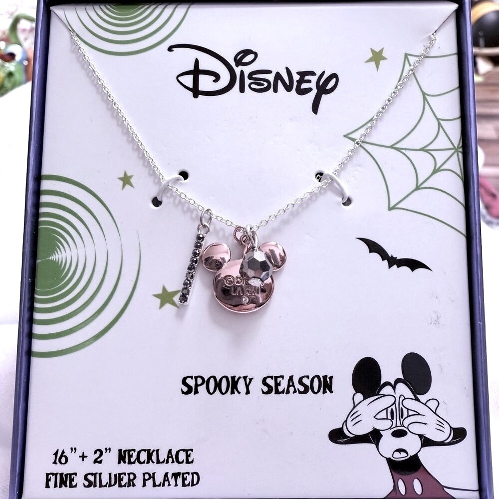 Disney Spooky Season Halloween Necklace fine silver plated Mickey Pumpkin New